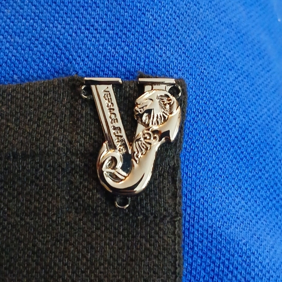 Versace Jeans Blue and Black Polo Shirt Women's Short Sleeve Shirt Size Medium - Picture 9 of 10